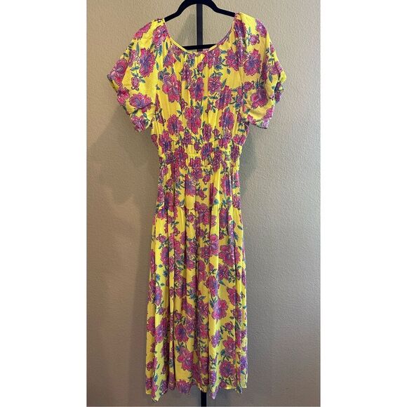 Size S Easel Los Angeles Boho Peach Blossom Floral Maxi Dress in Yellow - Picture 4 of 8